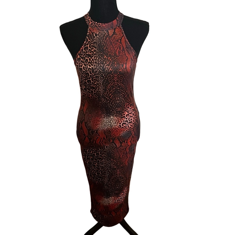 SHEIN SXY Animal Print Halter Chic Bodycon Dress Size S